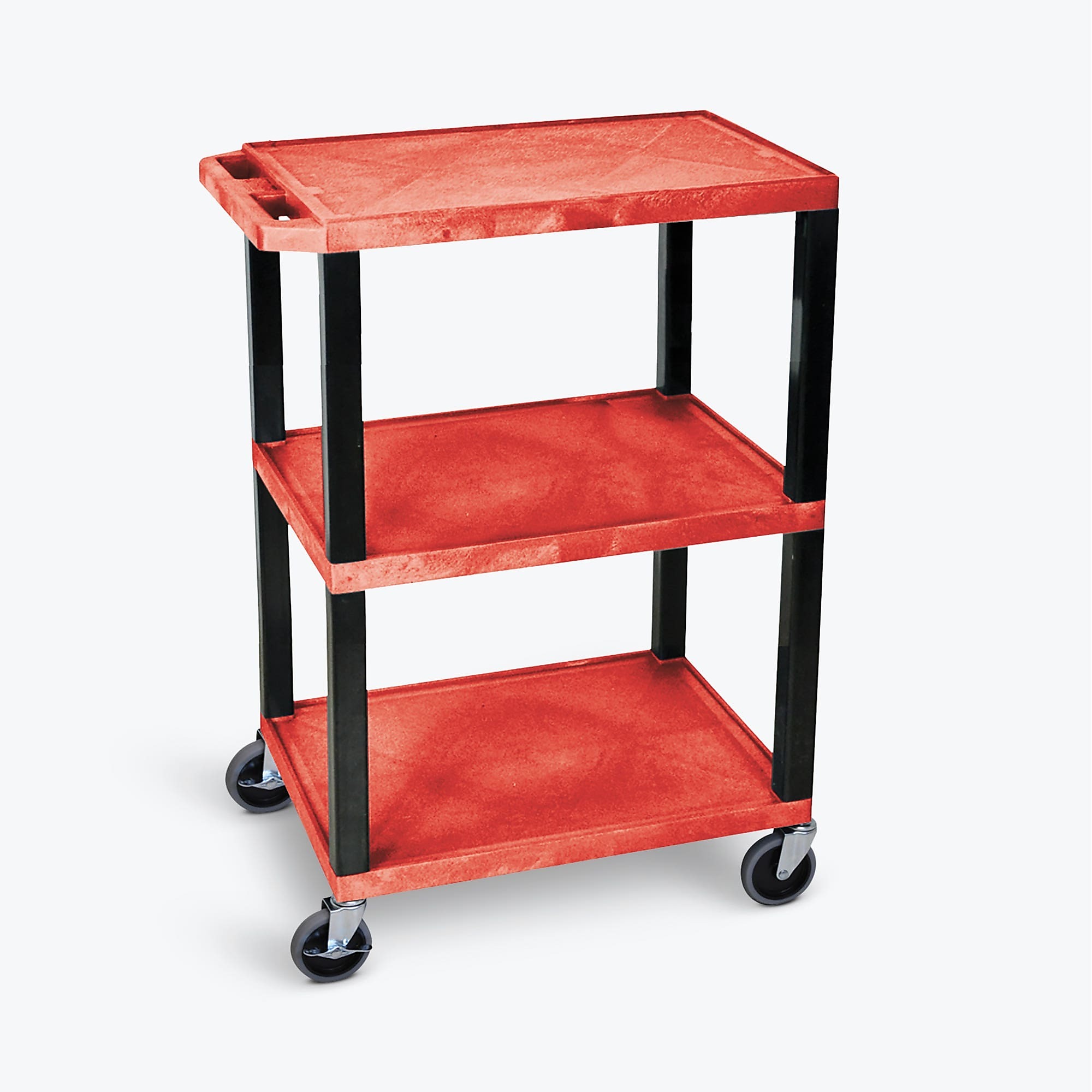 Luxor Tuffy Utility Cart — 3 Shelves, Red, Injection-Molded Thermoplastic Resin, Model# WT34RS-B